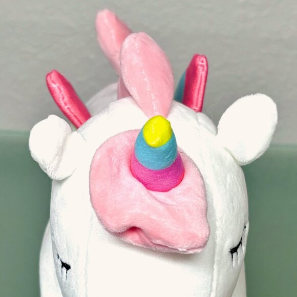Squishy White Rainbow Horn Winged Unicorn Embroidered Face Baby Kid's Plush Toy - Picture 2 of 8